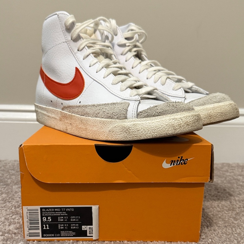 Nike Blazer Mid ‘77 Vintage White with Orange Swoosh